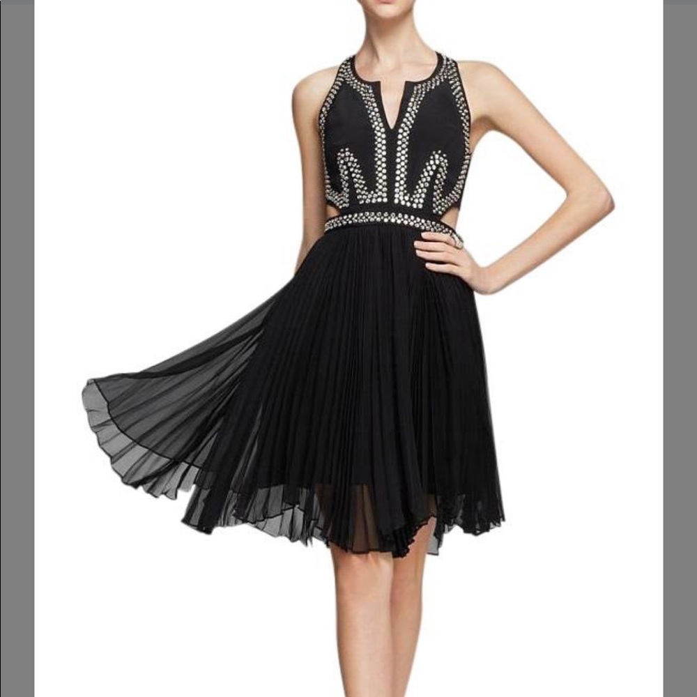 Black Embellished Pleaded Cocktail Dress